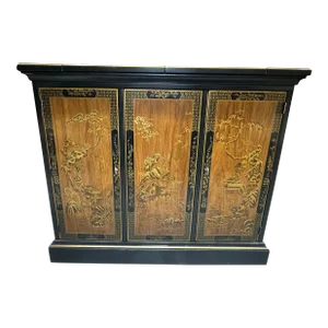 1970s Drexel Et Cetera Collection Black Lacquer Chinoiserie Buffet Server With Flip Top