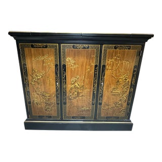 Drexel Et Cetera Collection Black Lacquer Chinoiserie Flip-Top Buffet Server, 1970s For Sale