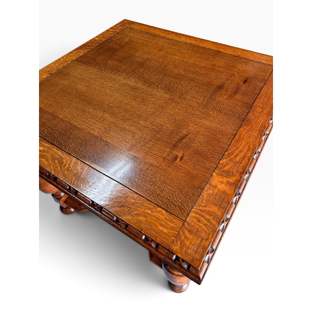 Rare 1925 Jacobean-Elizabethan Solid Oak Draw-Leaf Dining Set – Hand-Carved Masterpiece For Sale - Image 9 of 12