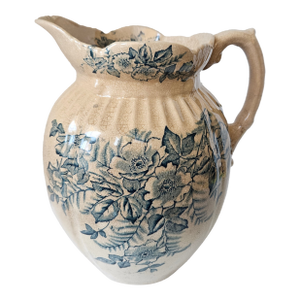 Late 19th Century Water Pitcher With Blue Floral Decoration