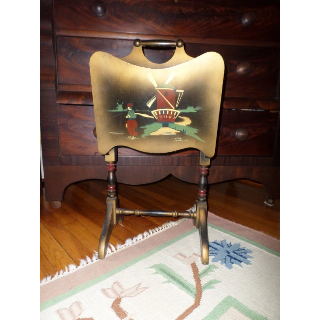 This is a Antique Wooden Magazine / Newspaper Rack Organizer in a Dutch Design that 26" tall and 14" across and 11" deep...