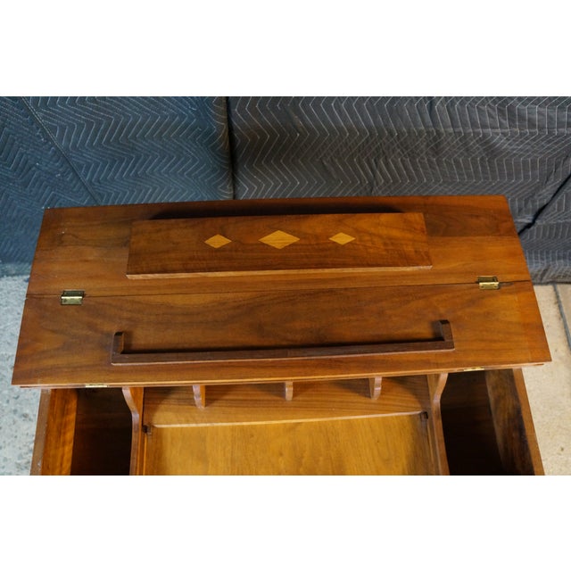 Antique Mission Arts & Crafts Walnut Inlaid Spinet Secretary Desk Console Table For Sale - Image 9 of 18