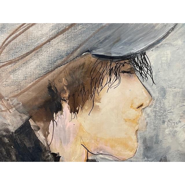 Late 20th Century Original Acrylic & Ink on Canvas, Young Couple For Sale - Image 5 of 13
