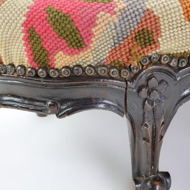 Antique Louis XIV Style Carved Walnut Tapestry Long Footstool C1890 For Sale - Image 14 of 15