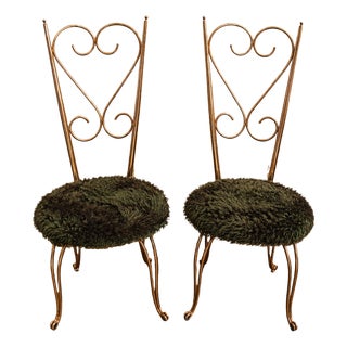 Gold-Plated Metal Chairs in the style of Maison Jansen, 1970s, Set of 2 For Sale