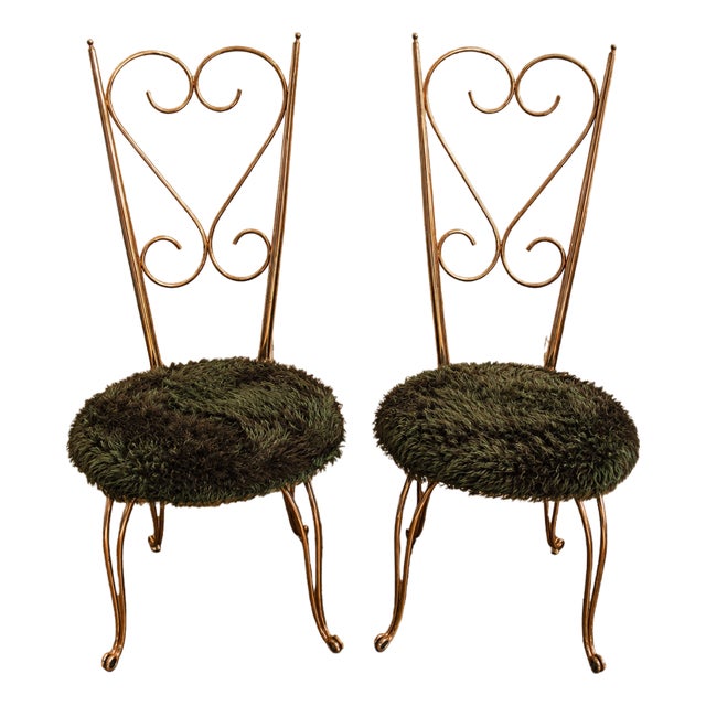 Gold-Plated Metal Chairs in the style of Maison Jansen, 1970s, Set of 2 For Sale