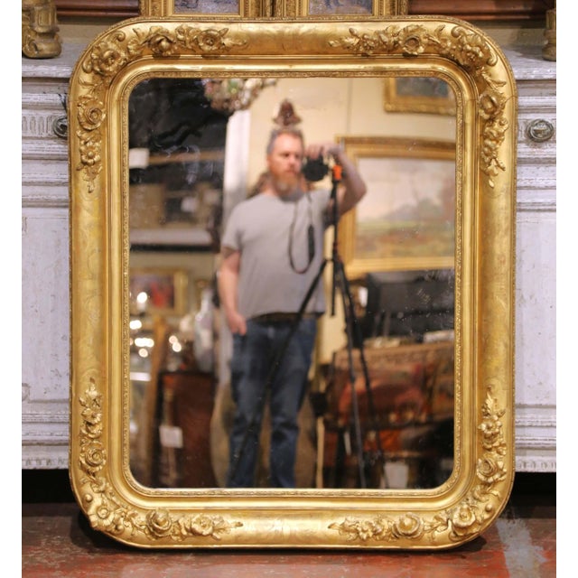 Late 19th Century 19th Century French Louis Philippe Giltwood Mirror With Floral Relief Décor For Sale - Image 5 of 8