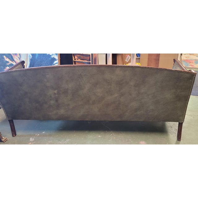Green 1980s Beautiful Hickory Chair Moss Green Leather Sofa For Sale - Image 8 of 11