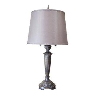 Vintage Neoclassical Metal Column Table Lamp With Double Pull Chains For Sale