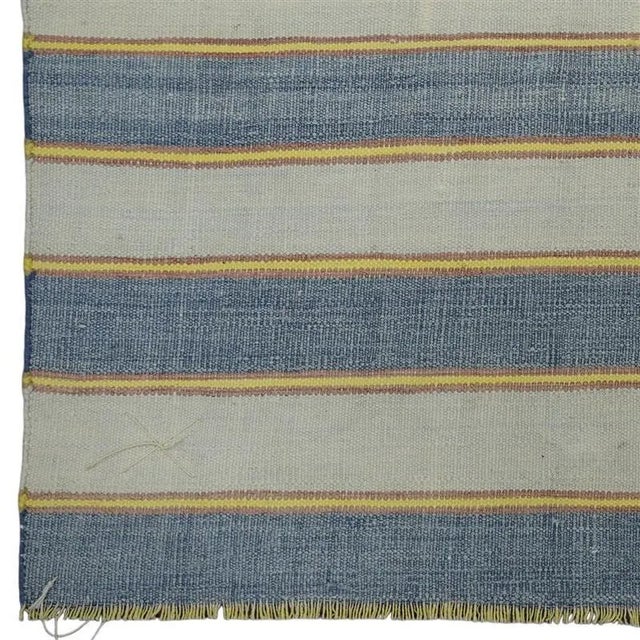 Rug & Kilim Vintage Dhurrie Rug in Blue Stripes With Gold and Pink Accents | Rug & Kilim For Sale - Image 4 of 5