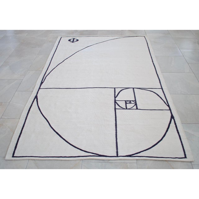 Textile Fibonacci - Golden Ratio Themed Silk Hand Woven Area Rug Kilim Wall Rug 4′11″ × 6′7″ For Sale - Image 7 of 15