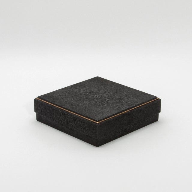 R & Y Augousti Set of 3 Square Boxes in Black Shagreen With Brass Frame by R&y Augousti For Sale - Image 4 of 7