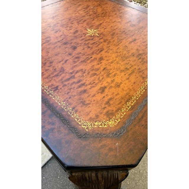 Theodore Alexander Attributed Neoclassical Lion-Head Tooled Leather Drink Table For Sale - Image 14 of 14