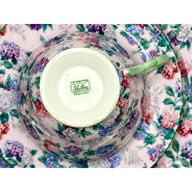 Shabby Chic Shelley England Fine Bone China, Tea Cup, Saucer & Plate, Mid Century For Sale - Image 3 of 10
