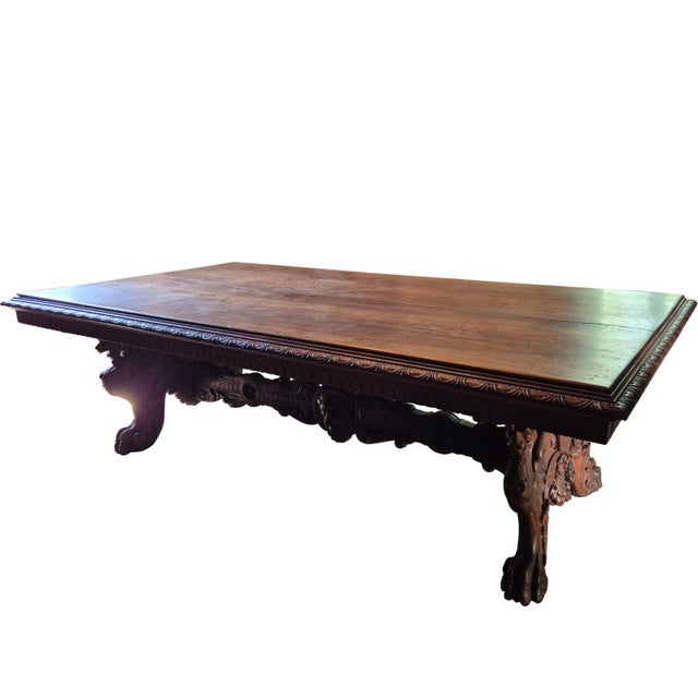 Mid 19th Century Antique Renaissance Revival Carved Walnut Refectory Table, 1850 For Sale - Image 5 of 18
