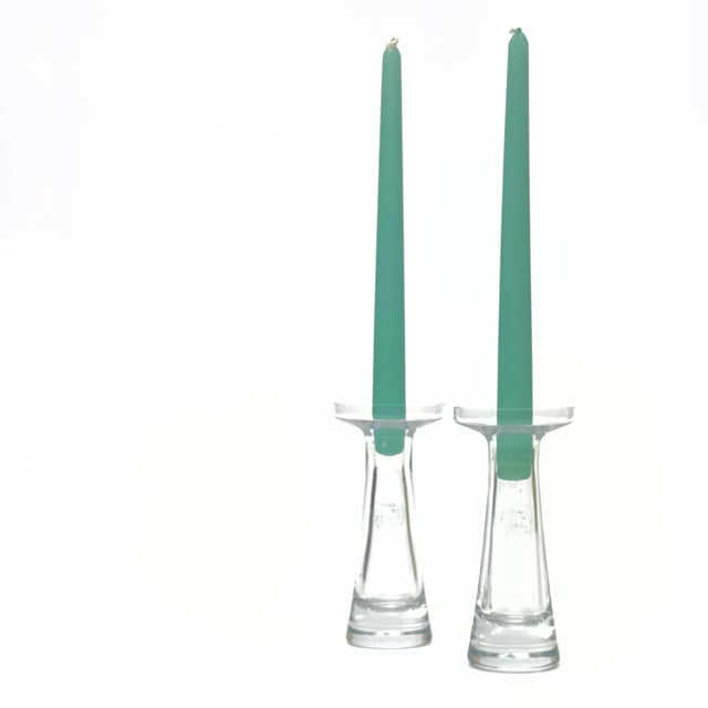 Transparent glass candle holders, set of 2. This is a stunning and timeless pair of vintage transparent hand-blown lead...
