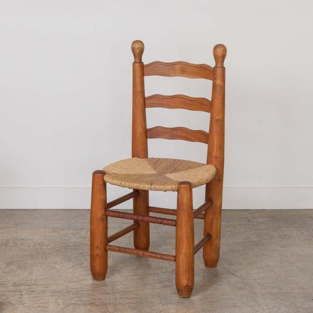Charles Dudouyt 1950s French Wood and Woven Chairs Attributed to Charles Dudouyt, Set of 4 For Sale - Image 4 of 11