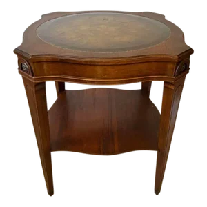 Vintage Sheraton Style Mahogany Green Leather Inset Square End Side Table.