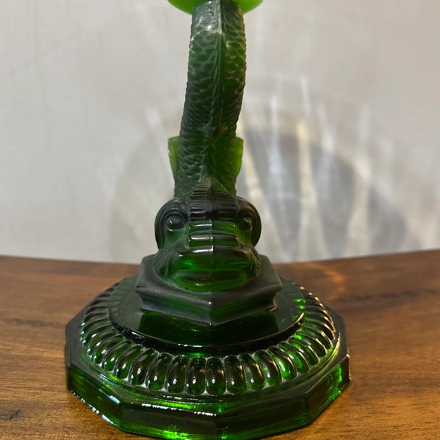 Vintage Dolphin Green and Clear Glass Bowl For Sale - Image 4 of 11