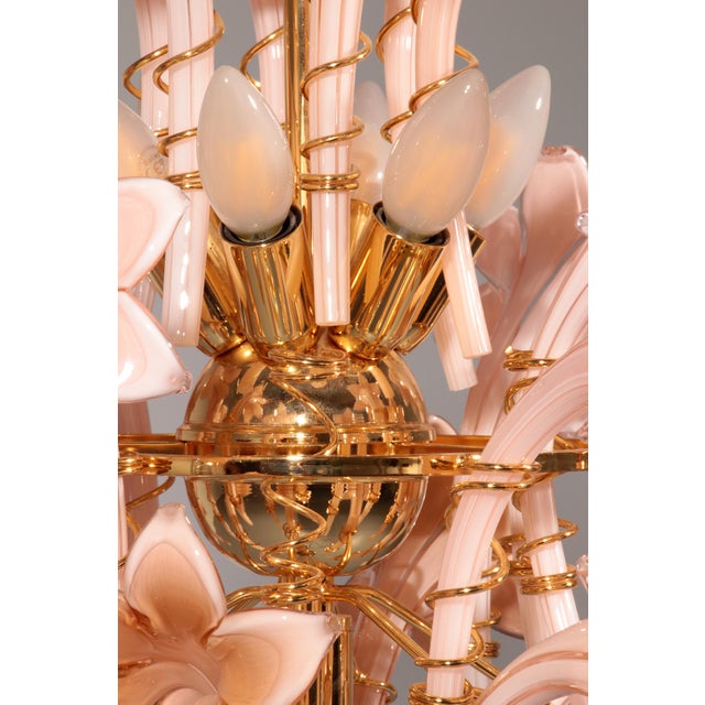 Murano Pink Lilly Floorlamp Murano Glass and Gilt Brass by Franco Luce, 1970 For Sale - Image 11 of 13