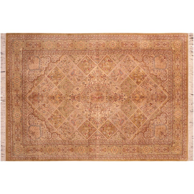 Gray Floral 1990's Medallion Pak-Persian Taupe/Green Wool Rug - 6'3'' X 9'4'' For Sale - Image 8 of 9