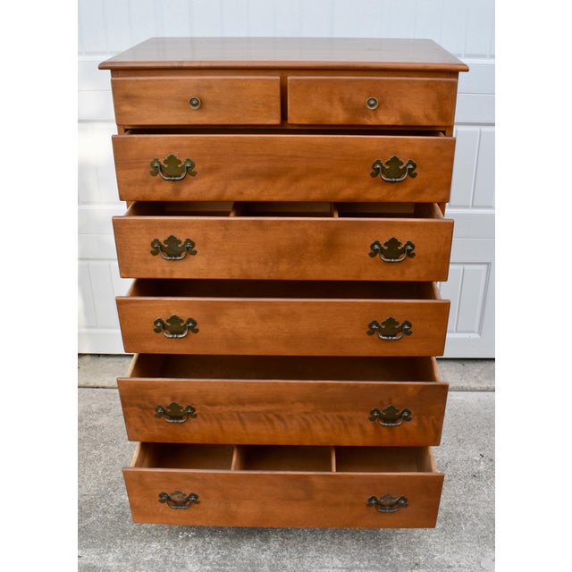 Vintage Ethan Allen Heirloom Nutmeg Maple 7 Drawer Chest on Chest Tall Dresser For Sale - Image 17 of 17
