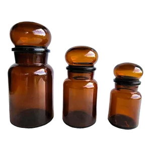 Vintage Amber Belgian Glass Apothecary Bottles With Stoppers, Set of 3