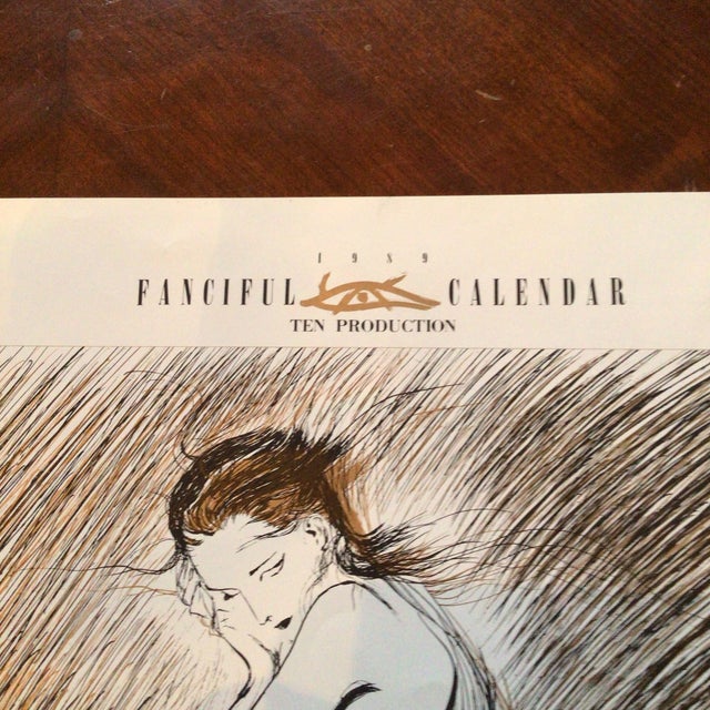 Signed Illustration Print From 1989 "Fanciful Calendar" by Yoshitaka Amano, Produced by Ten Production. For Sale - Image 9 of 10