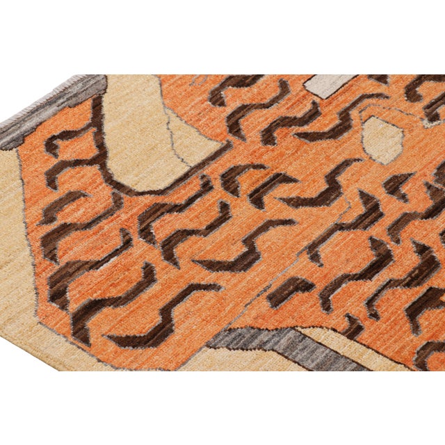 Rug & Kilim’s Contemporary Tiger Rug in Gold With Brown and Orange Pictorial For Sale In New York - Image 6 of 7