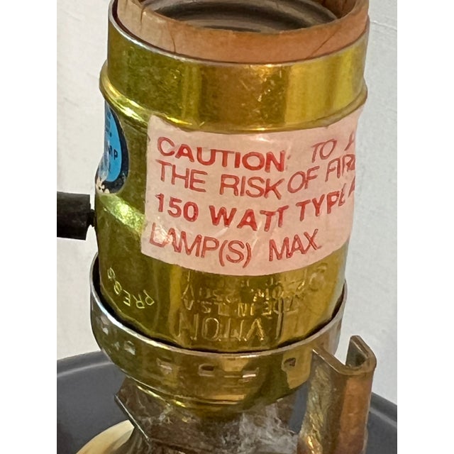 Vintage Hollywood Regency Cobalt Blue Fluted Ginger Jar Table Lamp on Brass Stand For Sale - Image 12 of 12