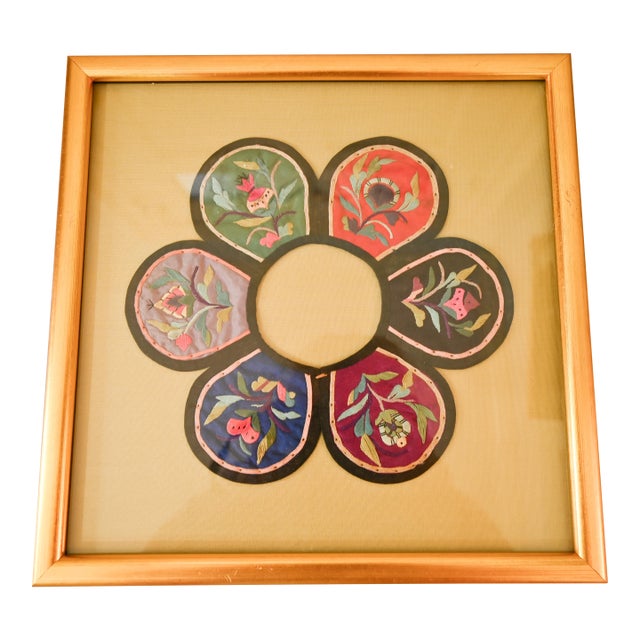 Chinese Silk Embroidered Collar Framed For Sale