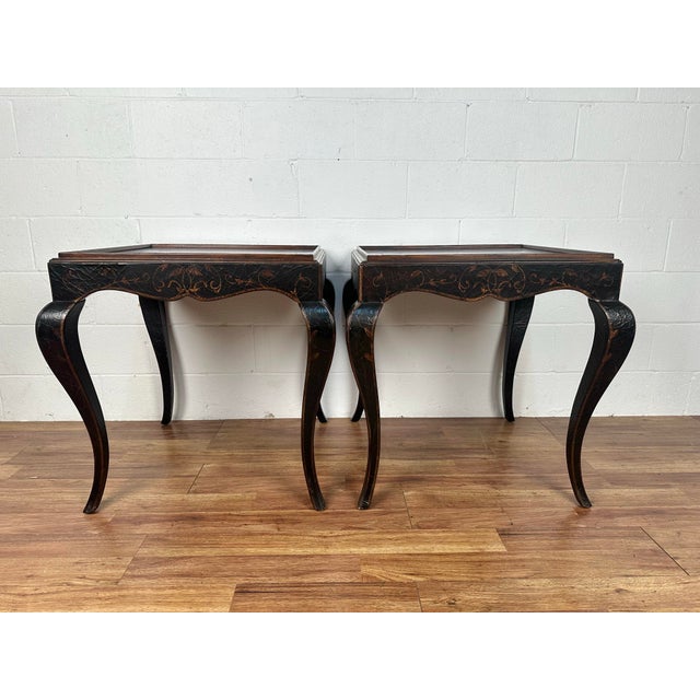 Wood Vintage Baker Milling Road Venetian Style Burl Top End Tables - a Pair For Sale - Image 7 of 11