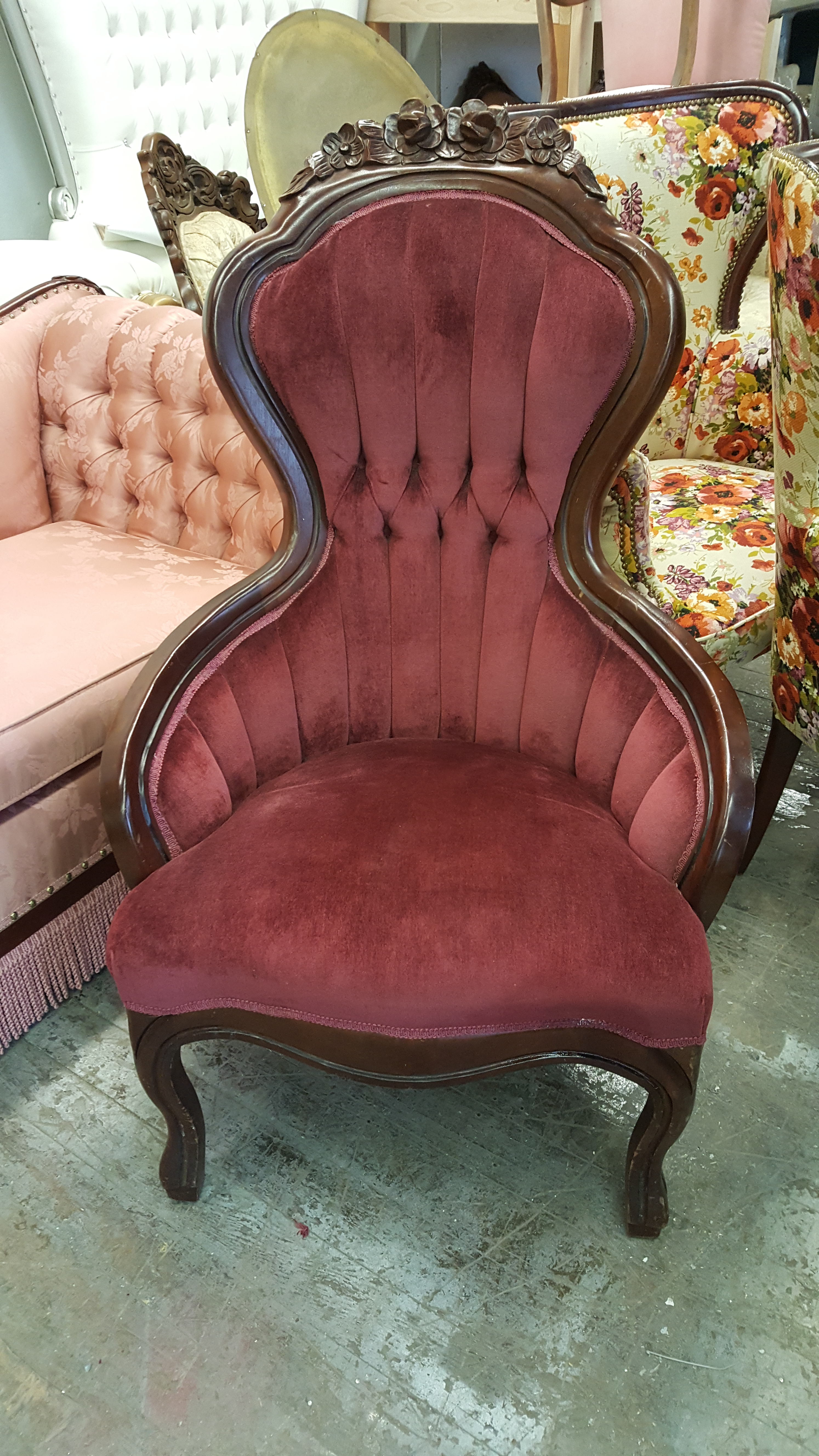 Antique Red Velvet Slipper Chair Chairish