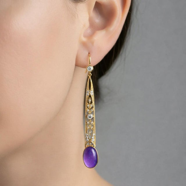 Art Nouveau Amethyst Drop Earrings Silver, Gold, A Pair For Sale - Image 4 of 5