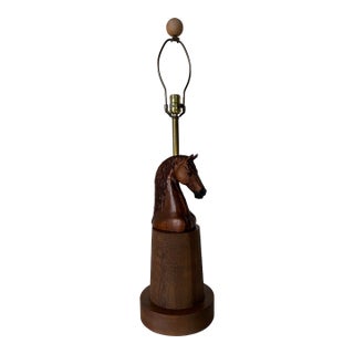Vintage Equestrian Carved Wooden Horse Table Lamp For Sale