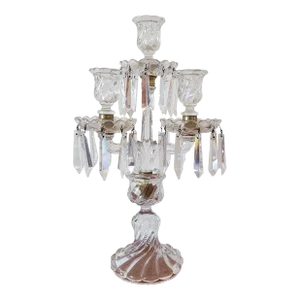 Late 19th Century 3 Arms Baccarat Bambou Crystal Candelabra