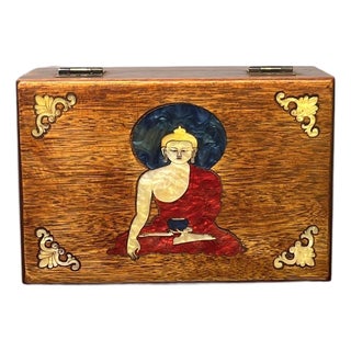 Rosewood Mother-of-Pearl Inlaid Buddha Keepsake Box For Sale