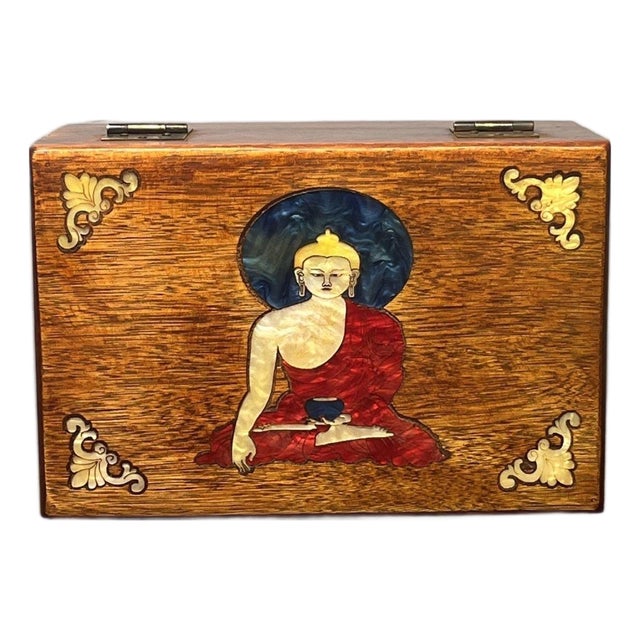 Rosewood Mother-of-Pearl Inlaid Buddha Keepsake Box For Sale