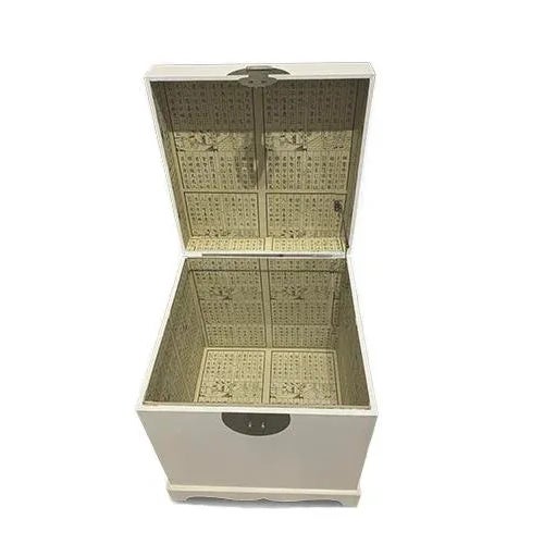 Asian Style Asian Modern Cream Square Trunk For Sale - Image 4 of 6