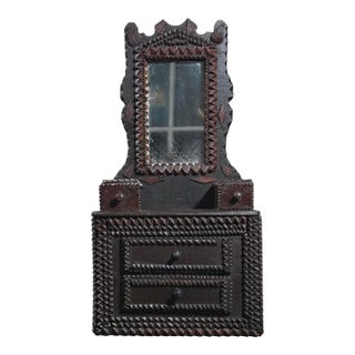 Antique Chip-Carved Tramp Art Dresser With Mirror/Folk Art For Sale