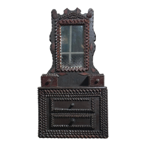 Antique Chip-Carved Tramp Art Dresser With Mirror/Folk Art
