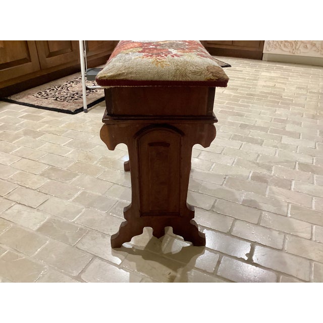 Wood Victorian Antique Carved Walnut Slipper Vanity Ottoman Bench Flip Top Storage Sewing For Sale - Image 7 of 11