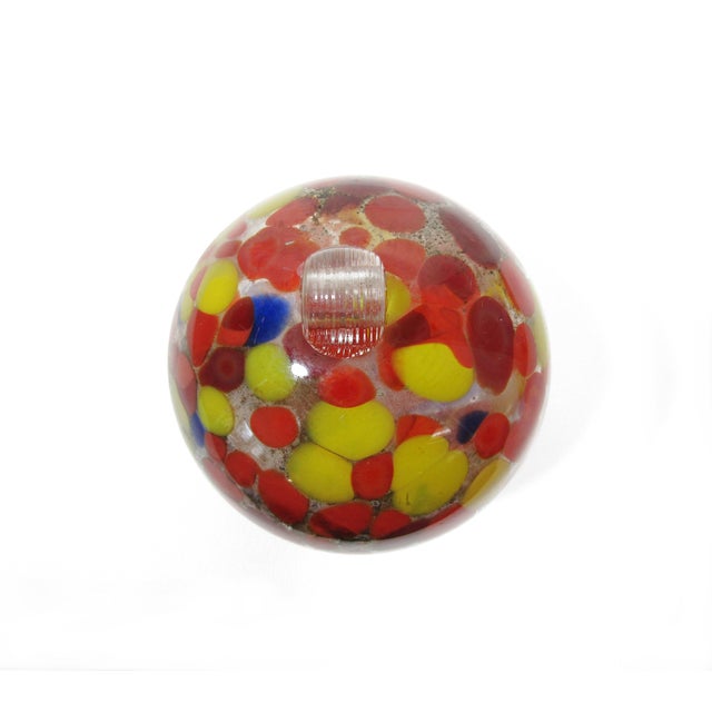 Vintage Hand-Blown Art Glass Witches Ball - Multicolor Speckled Red, Orange, Yellow, Blue For Sale - Image 9 of 10