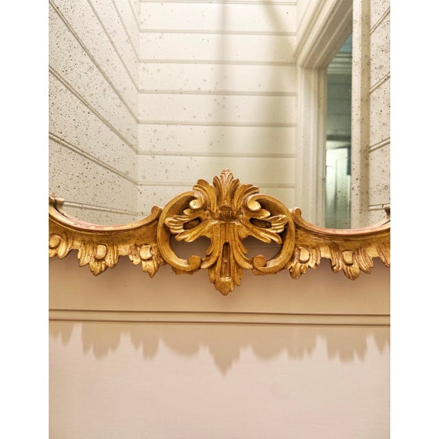 1990s Custom Italian Rococo Mirror With Hand-Carved, Gilt Wood Frame For Sale - Image 5 of 12