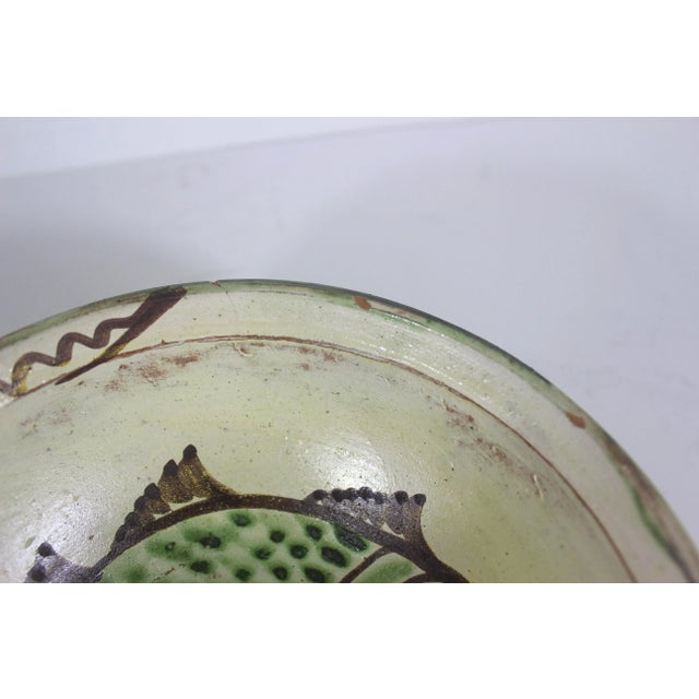 Cream Vintage Clay Pottery Fish Bowl in the Style of Byzantine Half Glazed Ceramics For Sale - Image 8 of 9