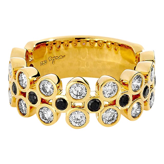 Syna Yellow Gold Ring with Black Diamonds and Diamonds For Sale