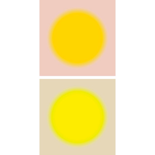 Sun Art Prints - Contemporary Diptych Set of 2 Solar Sun Yellow & Pink by Angela Cameron For Sale