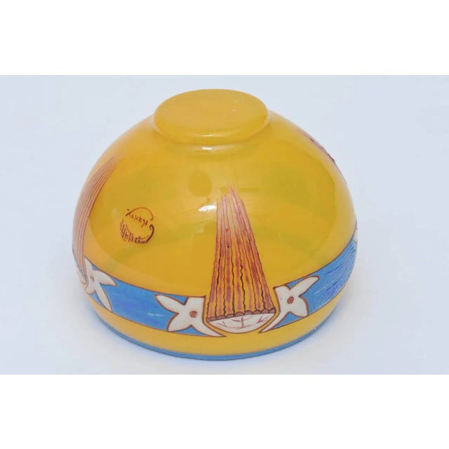 French Art Deco Signed Andre Delatte Hand Blown Glass Bowl Yellow, Blue, Red Brown For Sale - Image 10 of 11