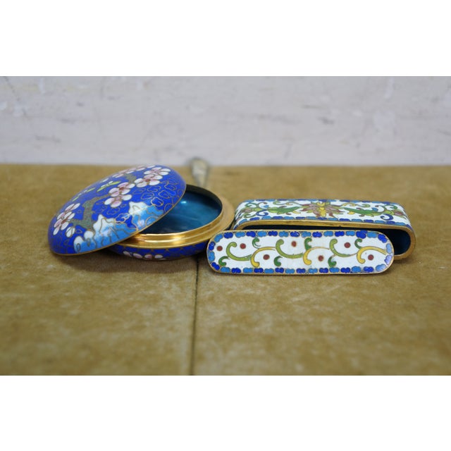 11 Vintage Enameled Cloisonne Trinket Keepsake Pill Match Boxes For Sale - Image 9 of 17