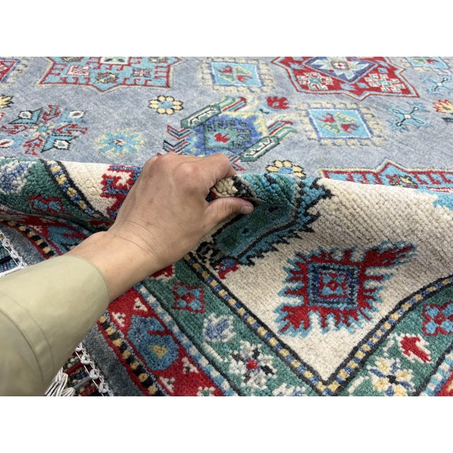 Blue-Gray Kazak Wool Tribal Area Rug, Natural Dye, 6'4" X 9'8" For Sale - Image 13 of 15